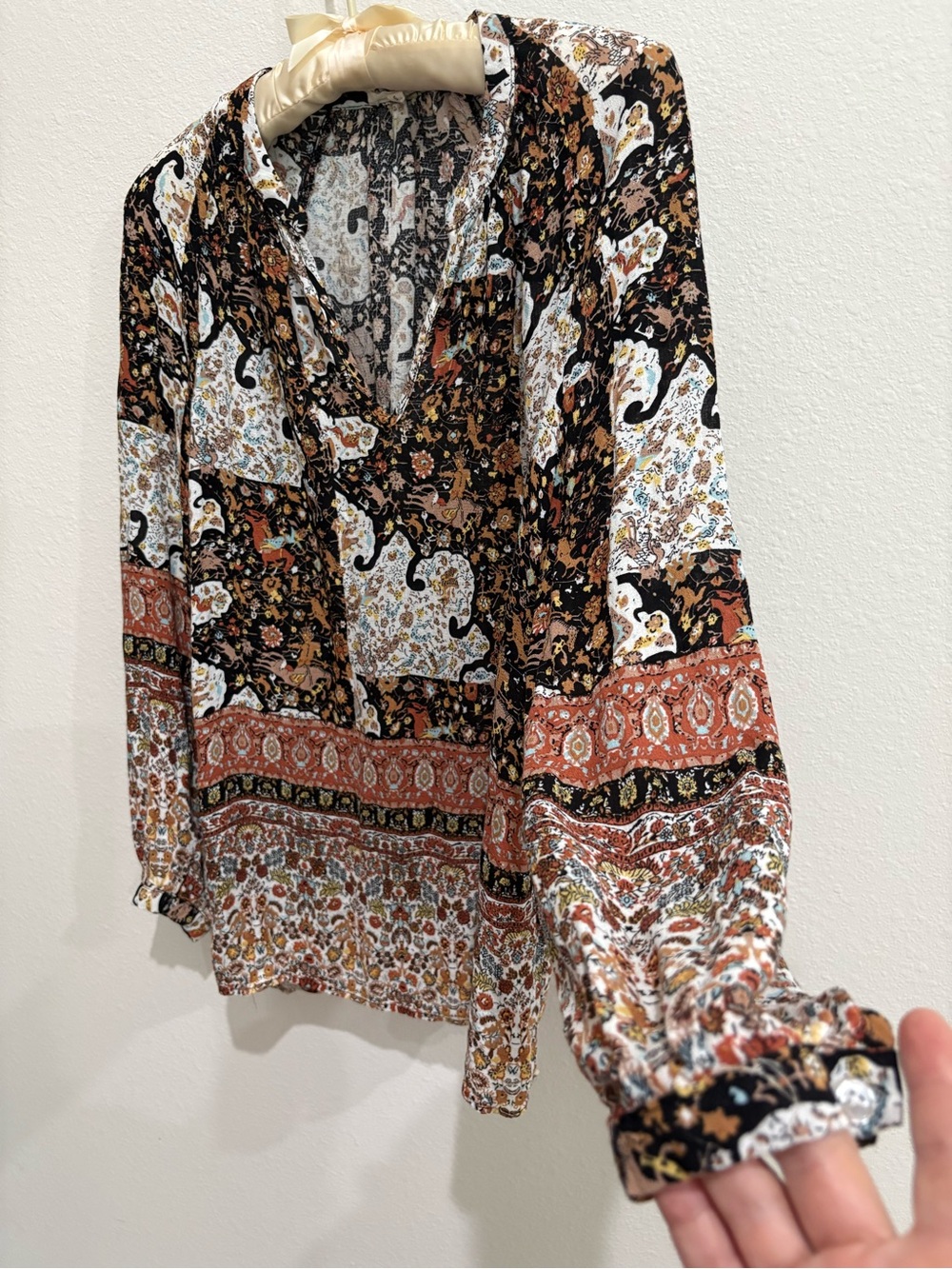 Christian Siriano New York Boho Peasant Blouse Patchwork Floral Horse Print Sm